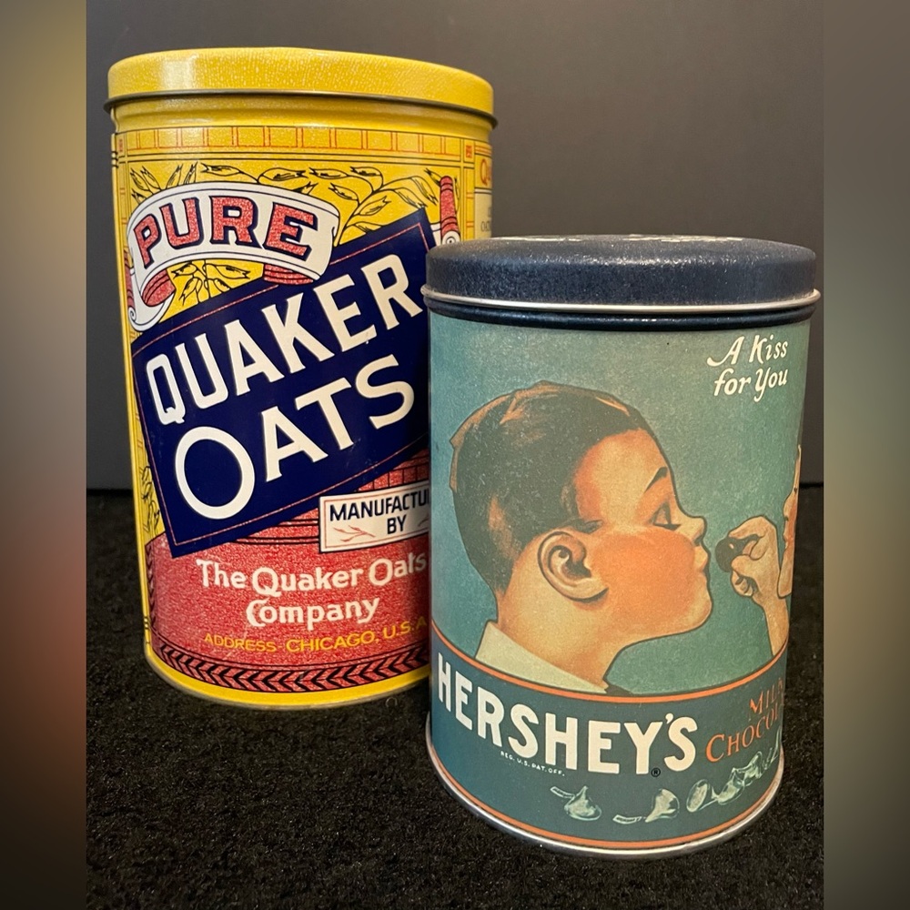 Vintage Quaker Oats Tin and Hershey Kisses Tin